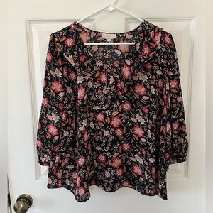 LOFT Black and Pink Floral Blouse